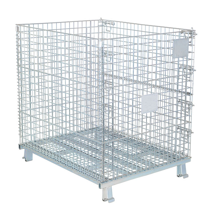 Wire mesh storage cage pallet container for warehouse