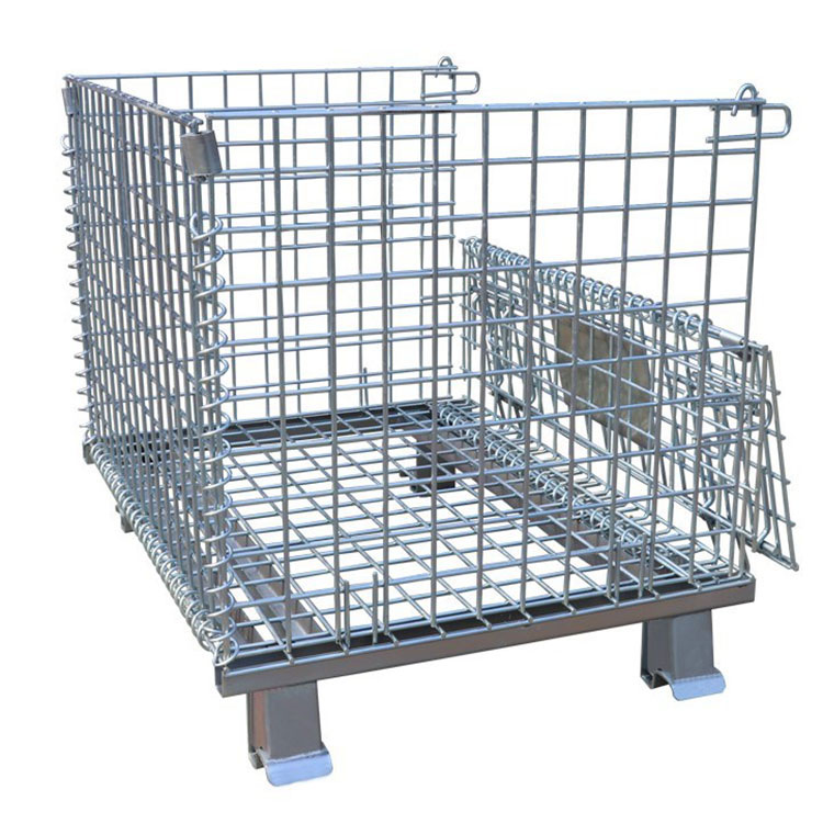 Wire mesh storage cage pallet container for warehouse