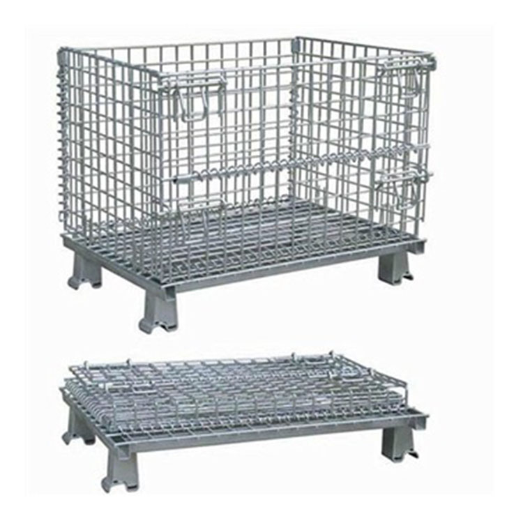 Wire mesh storage cage pallet container for warehouse